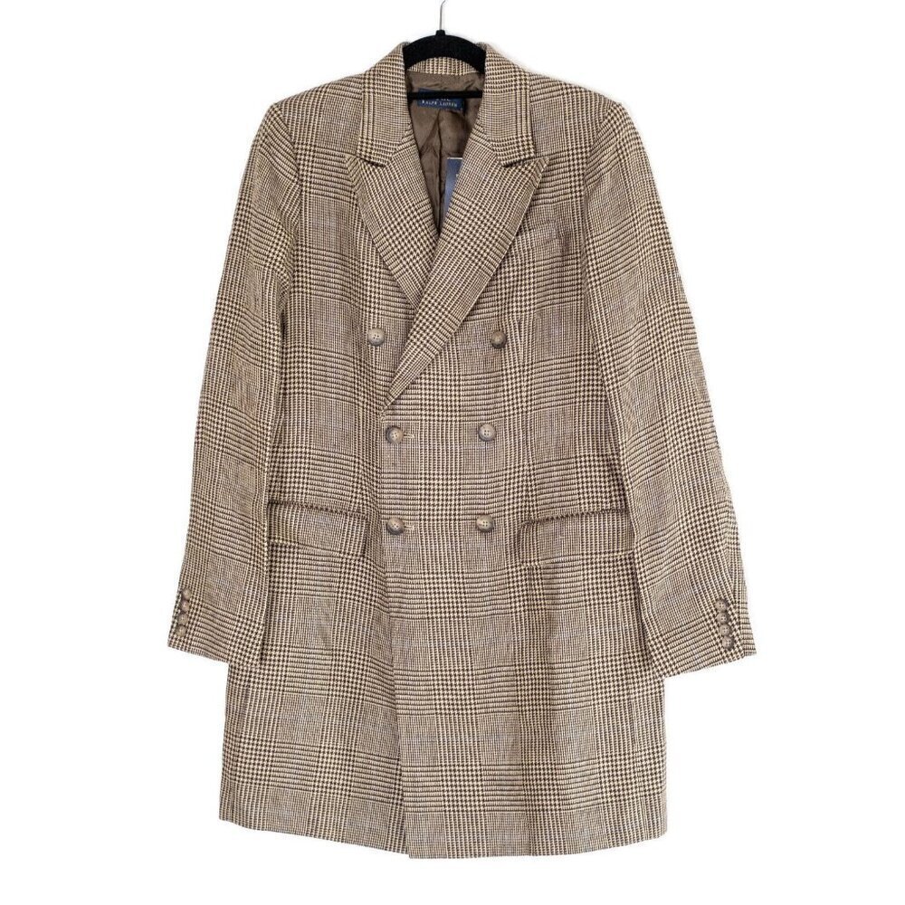 NWT Polo Ralph Lauren Womens Glen Plaid Linen Double-Breasted Blazer Coat Size 6